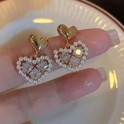 Krelin Gold-Plated Crystals Stones Studded Heart Shaped Drop Earrings-picture-27