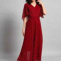 HELLO DESIGN Georgette V-Neck Flutter Sleeves Maxi Dress-image-22
