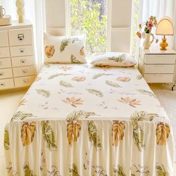 JC HOME Off White & Green 140 TC King Bedsheet with 2 Pillow Covers-image-84