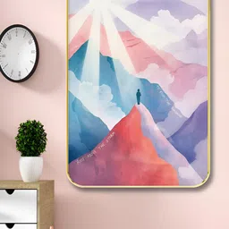 Livin'luxe White & Blue Sun & Mountain Printed Wooden Wall Painting-3