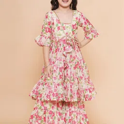 Little Zing Girls Floral Printed Gotta Patti Kurta with Sharara Sets-picture-53