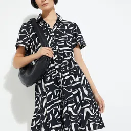 max Women Abstract Printed Shirt Collar Shirt Dress-picture-35