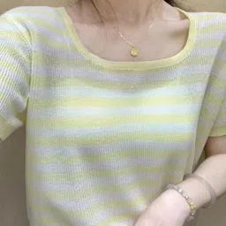 KPOP Women Horizontal Stripes Striped Regular Top-image-86