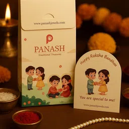 PANASH Set Of 4 Stone-Studded & Beaded Rakhi With Printed Mugs Greeting Card & Roli Chawal image 5