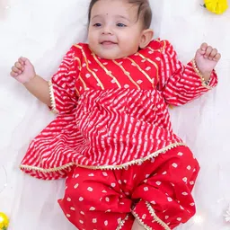KID1 Girls Leheriya Printed Regular Gotta Patti Pure Cotton Kurti with Trousers-image-47