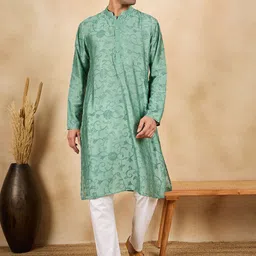 SWAGG INDIA Floral Embroidered Mandarin Collar Thread Work Straight Kurta-picture-36