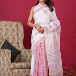 Shivanya Handicrafts Floral Pure Cotton Block Print Saree-image-98