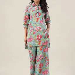 JISORA Women's Printed Pure Cotton Co-Ords-image-79
