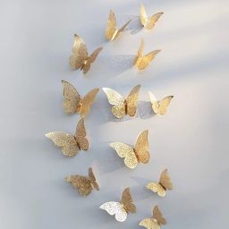 Gold Colour 3D Double Side Design Butterfly Kids Room Décor Wall Sticker 12 pcs. Pack of 12-image-34