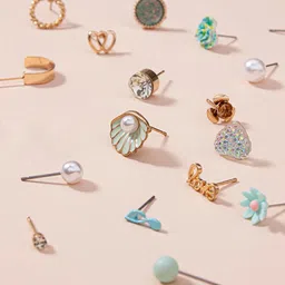 Shining Diva Fashion Set Of 30 Gold-Plated Artificial Stones Studded Circular Studs image 5