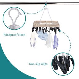 Kuber Industries Set Of 2 Beige 360 Rotating Cloth Drying Hangers With 28 Clips image 2