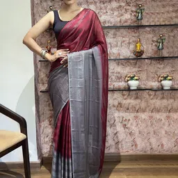 KAYOMMI Colourblocked Pure Chiffon Ready to Wear Saree-image-77