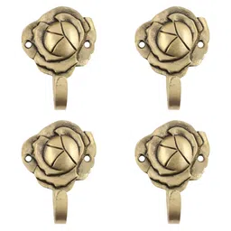 IndianShelf Goldtoned 4 Pieces Rose Textured Brass Wall Hooks-image-18