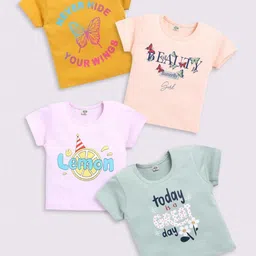 TINY BINY Pack Of 4 Typography Printed Cotton T-shirt-image-11