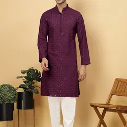 FABINALIV Men Geometric Thread Work Kurta-image-19
