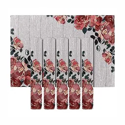 PRAKARTIK Grey & Red 7 Pieces Cotton Table Placemats with Runner image 2