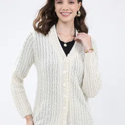 Monte Carlo Women Self Design Open Knit Woollen Cardigan Sweaters-image-30