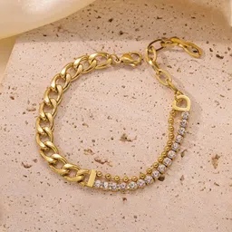Designs & You Women Gold-Plated Crystals Studded Stainless Steel Link Bracelet-50