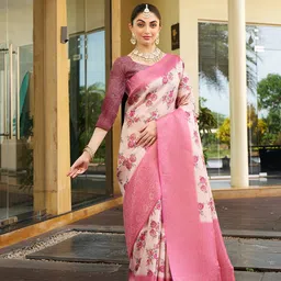 KAYOMMI Floral Woven Design Zari Pure Silk Kanjeevaram Saree-image-97