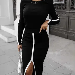 Outzidr Contrast Stripe Knitted Top & Skirt Co-Ord Set-image-42