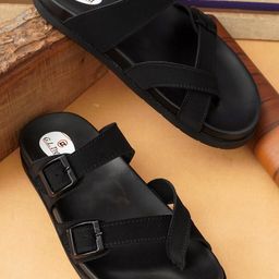 G L Trend Black Leather Sandals-image-89