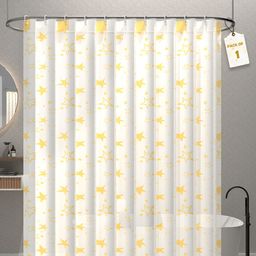 Aura White & Yellow Star Printed Waterproof ShowerCurtainWithHooks-15