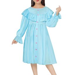 KAARIGARI Girls Round Neck Puff Sleeve Cotton Fit & Flare Dress-image-71