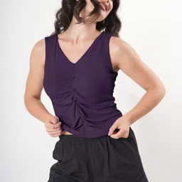 clobug Women Solid Knitted and Woven Crepe Top-image-28