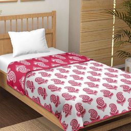 CHICERY Pink & White Floral Printed AC Room 210 GSM Cotton Single Bed Dohar-picture-20