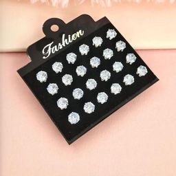 Shivarth Set of 12 Silver-Plated Metal American Diamond Earrings-image-98