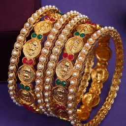 EVY Set Of 6 Gold-Plated Stones Studded Bangles-35