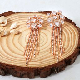 DressBerry Rose Gold Plated Artificial Stones Studded Floral Shaped Drop Earring.-17