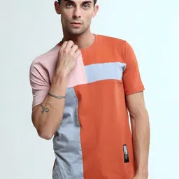 Estilocus Men Colourblocked Round Neck Cotton T-shirt-image-86