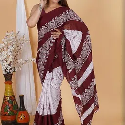 huuhambay Ethnic Motifs Voile Block Print Saree image 5