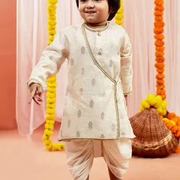 VASTRAMAY Boys Ethnic Motifs Woven Design Angrakha Kurta With Dhoti Pants-47
