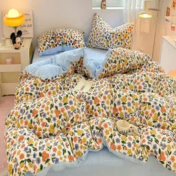 JC HOME Blue & Green Floral Polycotton 4 Piece Single Regular Bedding Set-42