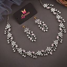 Lyriss Silver-Plated Artificial Stones Studded Nacklace With Earrings-43