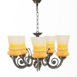 Somil Antique 5-Light Chandelier with Glass Shades, Yellow and White and Lighting Effect, Metal Fitting. LED Compatible. Dia: 42 X 42 X 100 Cm.-image-31