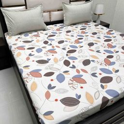 Pure Decor White & Blue Geometric King Bedsheet with 2 Pillow Covers-image-79