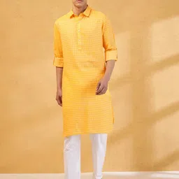 Fabindia Men Ethnic Motifs Cold-Shoulder Sleeves Mirror Work Kurta-picture-24