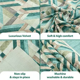 Aura Green & White 12 Pieces Printed Velvet 5 Seater Sofa Cover & Table Covers image 4
