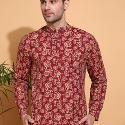 Anouk Men Geometric Printed Thread Work Kurta-9