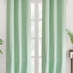Home Centre Jade Green & Gold-Toned 2 Pieces Geometric Jacquard Black Out Door Curtain-33