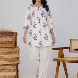 ZOYOTO Printed Round-Neck Pure Cotton Tunic With Trousers Co-Ords-picture-17