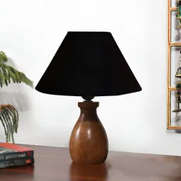 Devansh Black & Brown Textured Wooden Frusturical Shaped Table Lamp-46