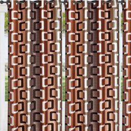 BELLA TRUE Brown & White 4 Pieces Geometric Window Curtains-17