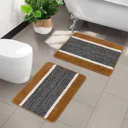 Kuber Industries Gold Toned & Blue 3 Pieces Striped Anti-Skid Microfiber Doormats-image-56