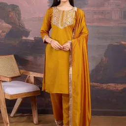 House of Pataudi Embroidered Kurta With Trousers & Dupatta-57