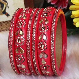 TAJ BRIDAL STORE Set Of 6 Kundan Studded Bangles-image-27