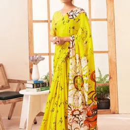 Mitera Floral Pure Cotton Dabu Saree-36